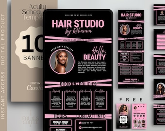 ブラック Acuity スケジュールテンプレート ヘアスタイリスト Acuity 予約テンプレート ヘア予約テンプレート Canva Acuity ヘアスタイリスト ウェブサイトテンプレート Acuity