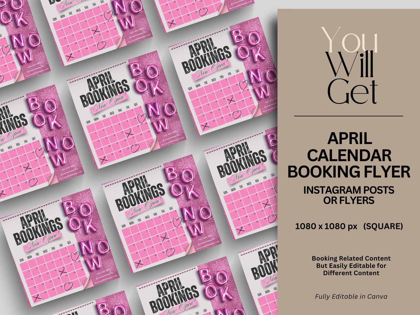 April Booking Calendar Editable Template, April Flyers Template April ...
