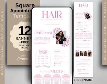 Minimalistisch vierkant sjabloon Kapper Boekingssitesjabloon Haarstylist Canva-sjabloon Websitebanner Vierkant Afsprakensjabloon Haar