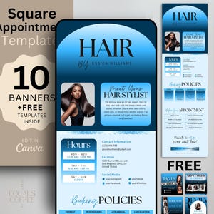 Blue Square Booking Template Hair Stylist Square Appointments Template Hair Booking Site Square Template Hair Salon Canva, Free Hair Flyers