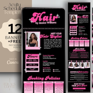 Black Acuity Template Hair Stylist Acuity Scheduling Template Hair Pink Booking Site Template Hairstylist Canva Acuity Website Template DIY