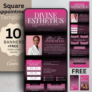 Rosa Quadrat Terminplaner, Kosmetikerin Quadratische Buchungsseite Quadratische Vorlage, Haar Website Banner Lash Buchungsseite DIY Canva Template