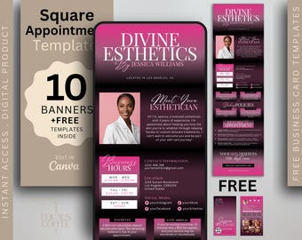 Pink Square Appointments Template Esthetician Square Booking Site Square Template, Hair Website Banner Lash Booking Site DIY Canva Template
