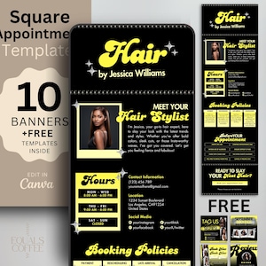 Hair Square Template Hair Stylist Booking Site Template Hairstylist Canva Template Black Website Banner Square Appointments Free Hair Flyers