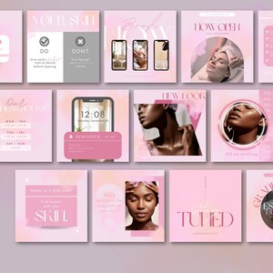 30 Esthetician Pink Instagram Post Template Canva, Esthetician Posts Flyer, Skin Instagram Template Social Media Posts Skincare Business