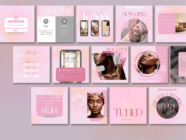30 Esthetician Pink Instagram Post Template Canva, Esthetician Posts Flyer, Skin Instagram Template Social Media Posts Skincare Business