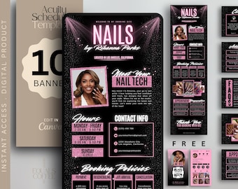 Black Acuity Nail Booking Website Template Acuity Nail Tech Scheduling Template Canva Template Nail Tech Booking Site Acuity Nail Templates