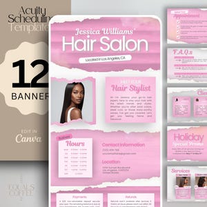 Modèle de programmation Hair Acuity Modèle rose Acuity Modèle de réservation de coiffeur Modèle de programmation Canva Acuity Site pour coiffeur Acuity