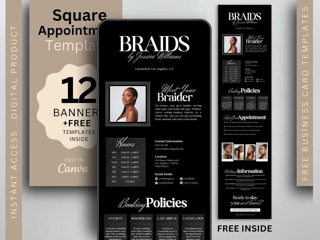 Braider Square Booking Template Black Square Appointment Template ...