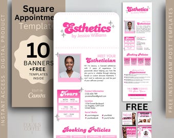 Pink Square Booking Site Square Template Esthetician Square Appointments Template, Hair Booking Site Lash Website Banner DIY Canva Template