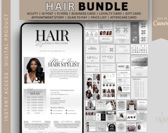 Minimalist Brand Kit Hair Business Bundle Hair Brand Templates Acuity Booking Flyers Hair Instagram Templates Hair Price List Business Card
