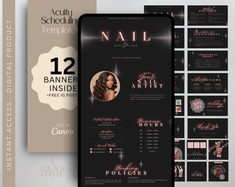 Black Acuity Scheduling Template Nail Tech, Acuity Template Nail Stylist Acuity Booking Page Canva Template, Nail Tech Acuity Website Banner