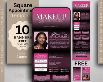 Pink Square Appointments Template Makeup Artist Square Booking Site Square Template, MUA Website Banner Lash Booking Site DIY Canva Template