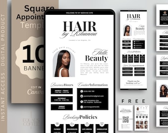 Hair Square Booking Template Hair Stylist Square Appointments Template Booking Hair Website Banner Canva Square Up PNG, Free Business Card