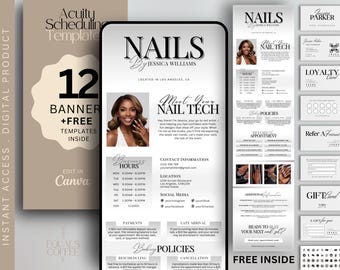 White Acuity Scheduling Template Nail Tech Acuity Template Nail Salon Canva Template Nail Scheduling Acuity Website, Business Card Template