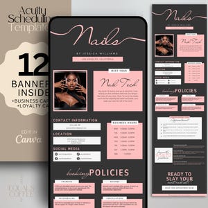 Nail Tech Acuity Scheduling Template Nail Tech Booking Site Template Black Pink Acuity Template Nail Scheduling Website Canva Template DIY