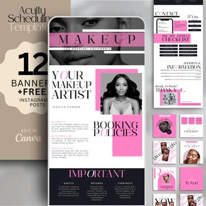 Pink Acuity Scheduling Template Makeup Artist Website Acuity Template Make-up DIY Canva Acuity Buchung Website Template MUA Free Instagram Posts