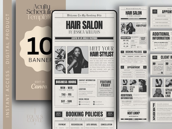 Hair Stylist Acuity Template Hair Acuity Scheduling Template Canva Template Newspaper Booking Site Template Hairstylist Website Template DIY