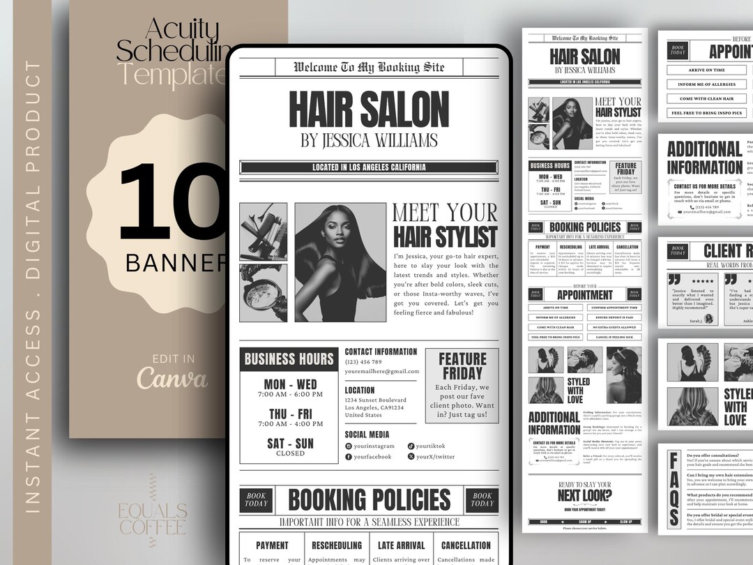 Black White Hair Stylist Acuity Template Hair Acuity Scheduling ...
