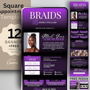 Purple Booking Site Template Braider Square Website Template Braider Booking Site Square Appointments Template Braid Website Banner Template