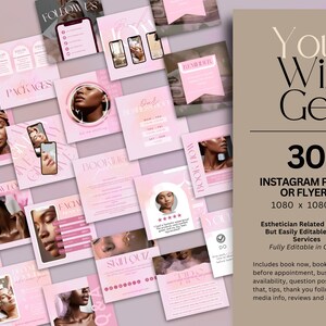 30 Esthetician Pink Instagram Post Template Canva, Esthetician Posts Flyer, Skin Instagram Template Social Media Posts Skincare Business instagram business skincare instagram skincare business esthetician instagram templates