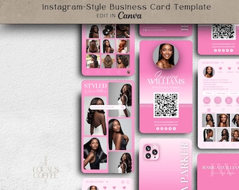 IG Business Card Template Canva DIY Instagram Business Cards Hair Business Card Design Nail QR Code Card Pink Business Cards Calling Card