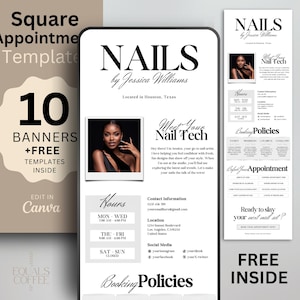 Minimalistische boekingssjabloon Nails Square Afsprakensjabloon Nail Tech Websitepagina DIY-lay-out Nagelsalon Square Up, gratis visitekaartje, png PNGEgg