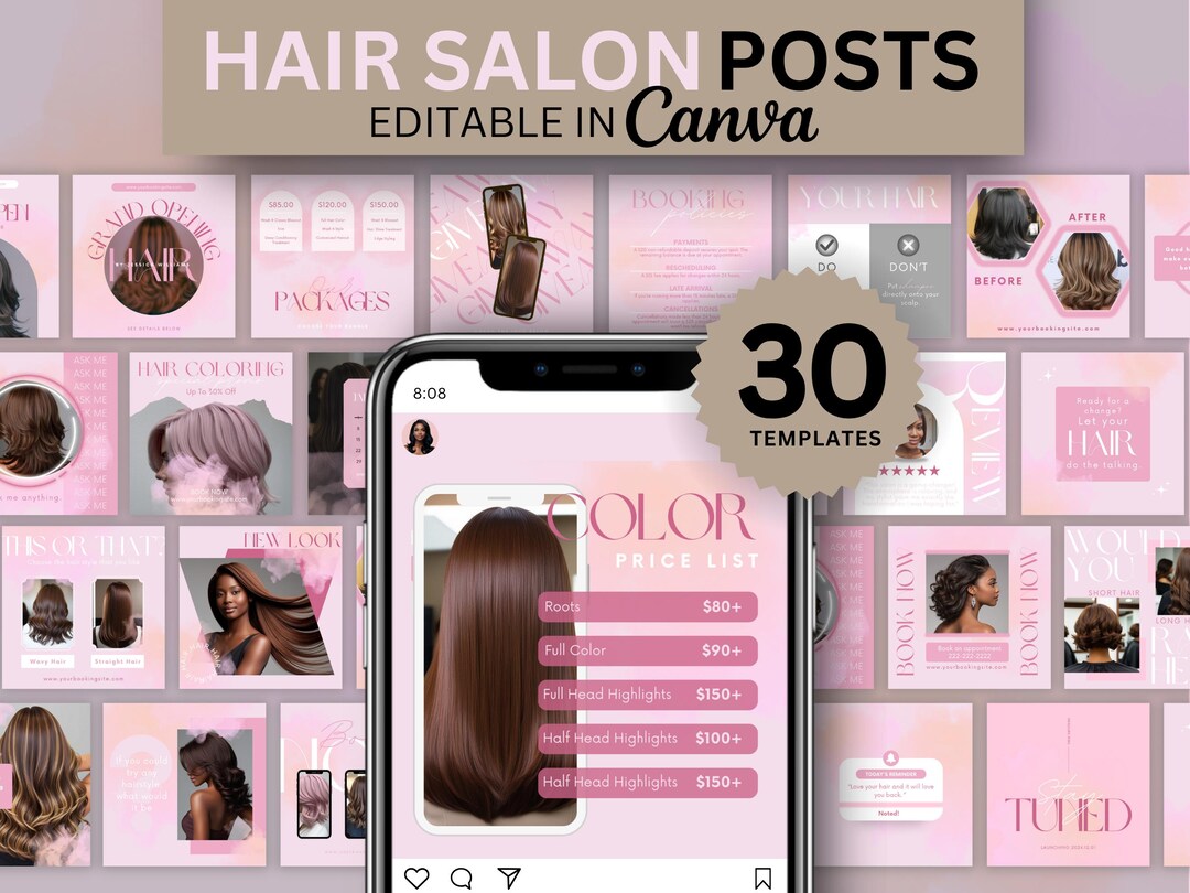 30 Pink Instagram Post Template Canva, Hair Flyers Hair Bundles Flyer ...
