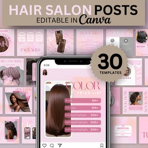30 Pink Instagram Post Template Canva, Hair Flyers Hair Bundles Flyer Template, Pink Instagram Template Social Media Posts Hair Salon Flyer