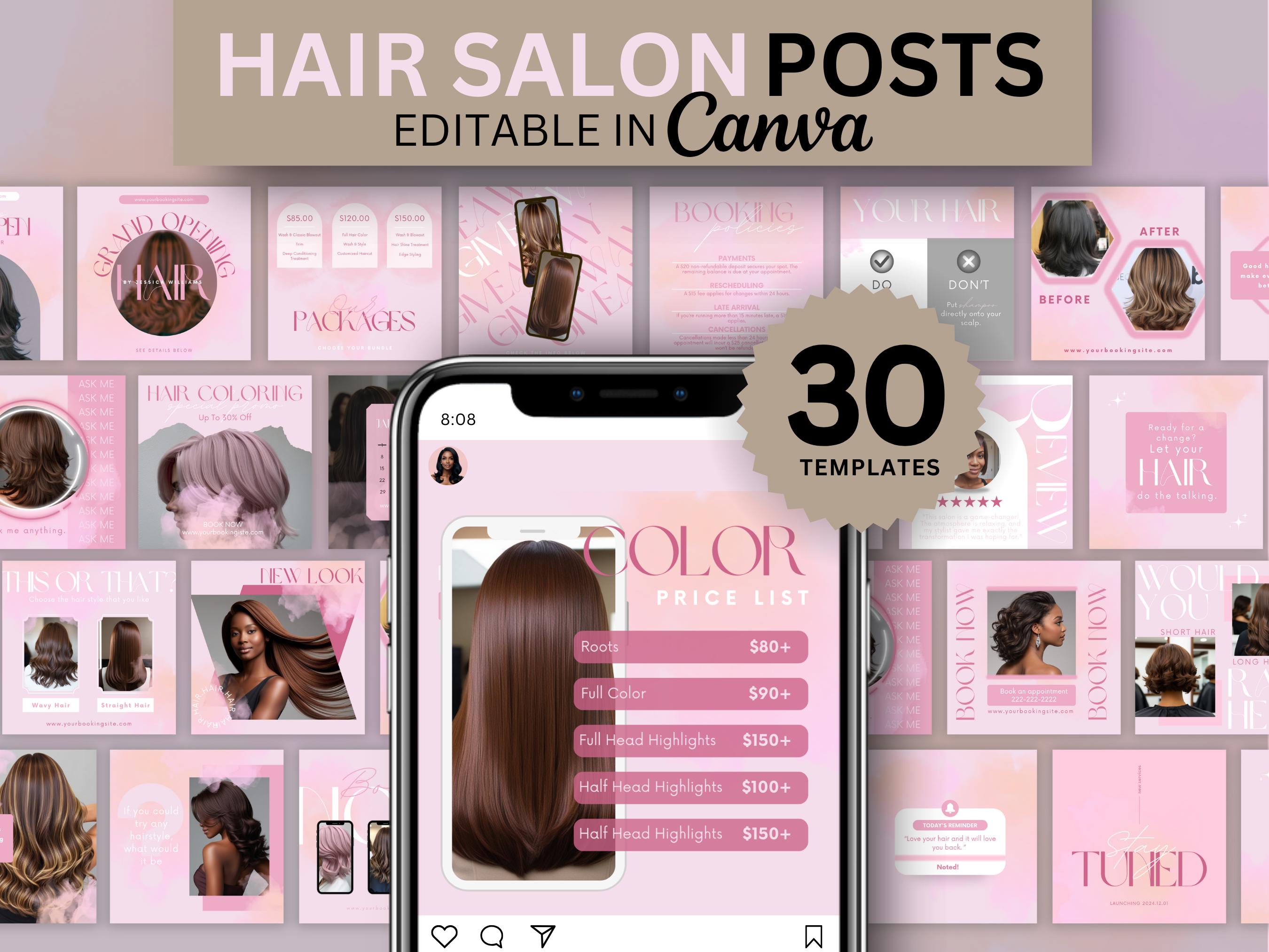 30 Pink Instagram Post Template Canva, Hair Flyers Hair Bundles Flyer ...