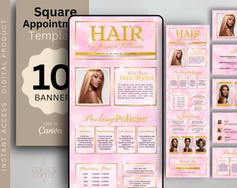 Hair Square-reserveringssite voor afspraken Websitebanner voor kappers Website van haarstylist Canva Square-boeking Sjabloon voor kapsalons Hair Booking