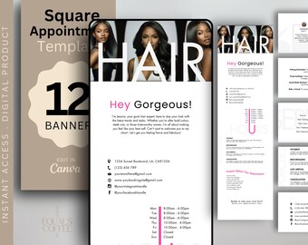 Sjabloon Hair Square-sjabloon Boekingssjabloon voor haarstylist Minimalistische website Canva Boekingssite Sjabloon website voor haarstylist Hair Square-boekingen