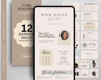 Boho Acuity Scheduling Template Hair Stylist Canva Template DIY Schedule Acuity Template Hair Business Acuity Booking Page Website Template