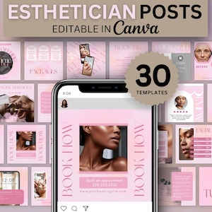 30 Esthetician Pink Instagram Post Template Canva, Esthetician Posts Flyer, Skin Instagram Template Social Media Posts Skincare Business
