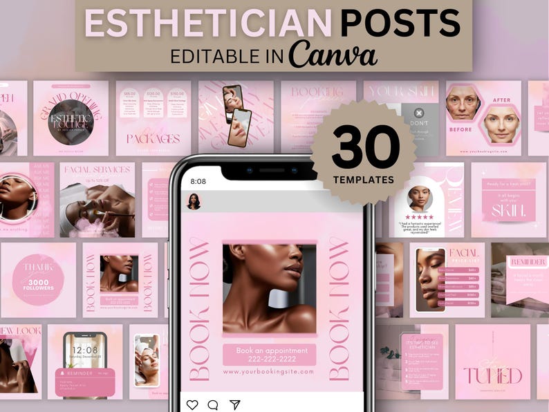 30 Esthetician Pink Instagram Post Template Canva, Esthetician Posts Flyer, Skin Instagram Template Social Media Posts Skincare Business skincare marketing flyer template esthetician posts skin care posts instagram posts book now flyer