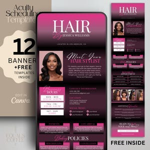 Black Acuity Template Hair Stylist Pink Acuity Scheduling Template Hair Salon Website Banner Hair Booking Template Site, DIY Canva Template