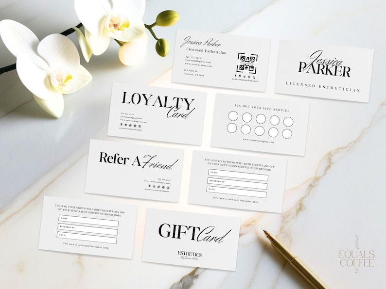 "minimalist Esthetician Business Card Template simple Business Card Design Bundle, Licensed Esthetician QR Code Card, Loyalty Card Referral Card Gift Card
 instagram cards instagram qr code hair business business card canva business card diy"