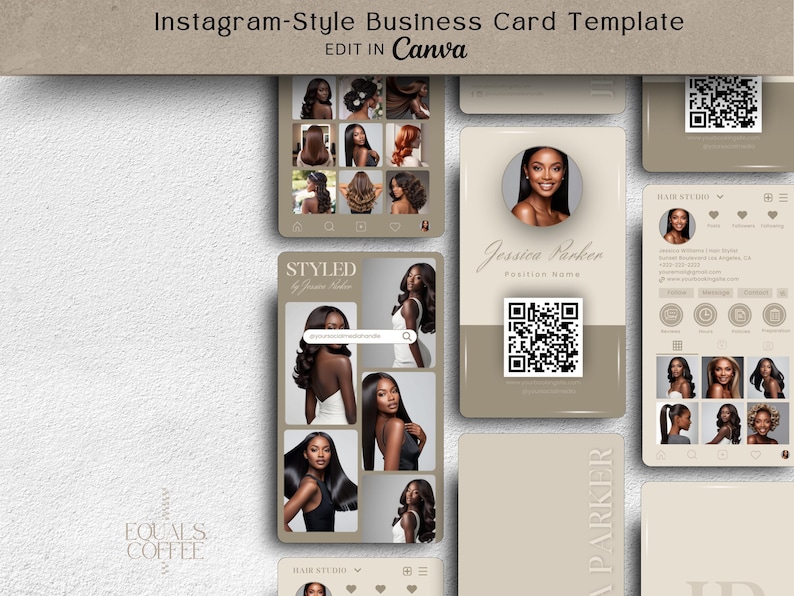 Beige IG Business Card Template Canva DIY Instagram Business Cards Hair Business Cards Design Nail QR Code Cards Calling Card Canva Template instagram cards instagram qr code hair business business card canva business card diy business card