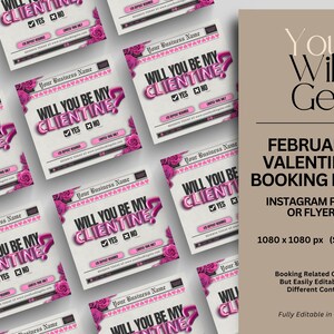 February Booking Flyer Valentine's Day Template Editable Canva Valentine Flyer Design Social Media Template Flyer Business Canva Templates valentines bookings february books open february wig flyer february bookings february lash flyer february hair flyer appointment flyer valentines day flyer booking flyer lash flyer canva template booking template february braid flyer hairstylist template wig flyer love day