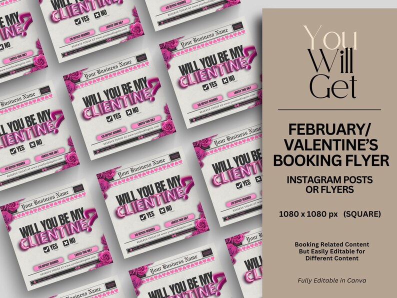 February Booking Flyer Valentine's Day Template Editable Canva Valentine Flyer Design Social Media Template Flyer Business Canva Templates valentines bookings february books open february wig flyer february bookings february lash flyer february hair flyer appointment flyer valentines day flyer booking flyer lash flyer canva template booking template february braid flyer hairstylist template wig flyer love day