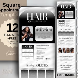 Luxury Booking Template Hair Stylist Square Appointments Template Booking Hair Website Banner Page Canva Square Up PNG, Free Business Card