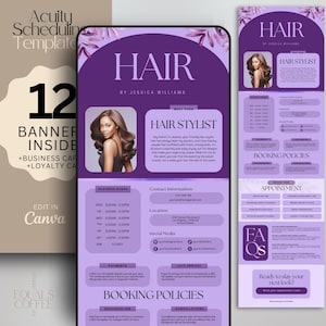 Purple Acuity Scheduling Template Hair Stylist Canva Template DIY Schedule Acuity Template Hair Business Acuity Booking Page Website Banner