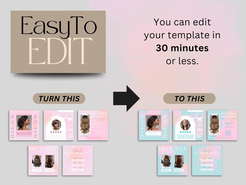 30 Pink Instagram Post Template Canva, Hair Flyers Hair Bundles Flyer ...