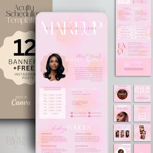 Pink Acuity Scheduling Template Makeup Artist Website Acuity Template Make-up DIY Canva Acuity Buchung Website Template MUA Free Instagram Posts