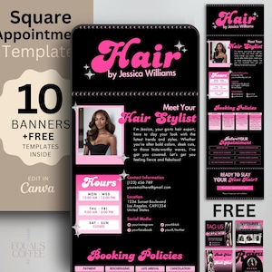 Schwarz Rosa Quadrat Termin Vorlage Hair Stylist Platz Buchung Seite Haar Website Banner Seite Platz Vorlage Lash Buchung Seite DIY Canva