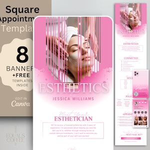 Modello di prenotazione quadrato rosa Modello di appuntamento quadrato per estetista Modello di sito di prenotazione per estetista Banner per estetista Modello fai da te Canva