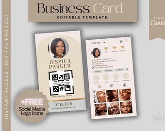 Esthetician Business Card Template Boho Instagram Business Card Template Canva QR Code Business Card Design IG Business Card QR Code Card