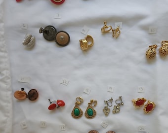 Vintage Clip On Earrings 20 Pair Lot * Crown Trifari * Monet * Ben Amun * Lauren Ralph Lauren
