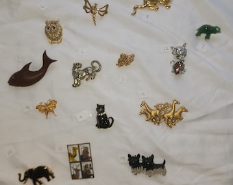 Vintage Brooch Lot 14 Pieces Animals