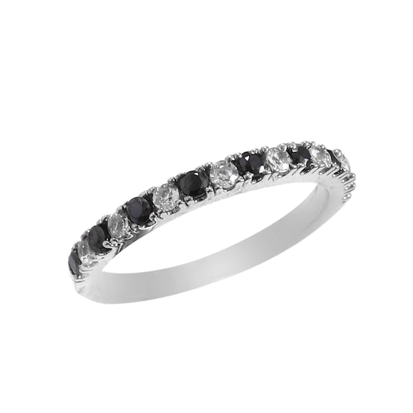 Sterling Silber Halb Eternity Band, Schwarzer Onyx und Moissanit Ring